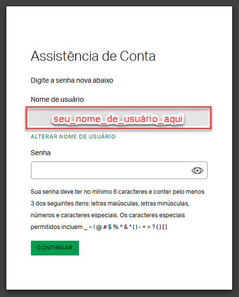 Tela de acesso do Gallup onde os usuários podem verificar ou atualizar seu nome de usuário e criar uma nova senha, se necessário.