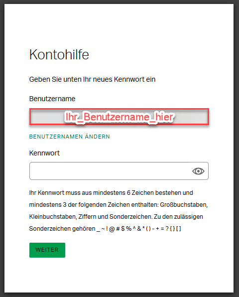  Gallup Access-Bildschirm, auf dem Benutzer ihren Benutzernamen überprüfen oder aktualisieren und bei Bedarf ein neues Kennwort erstellen können.