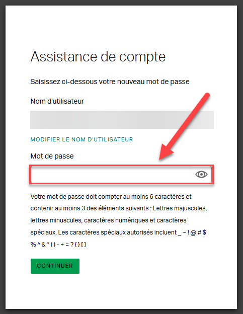  Écran d'accès Gallup où les utilisateurs peuvent vérifier ou mettre à jour leur nom d'utilisateur et créer un nouveau mot de passe si nécessaire.