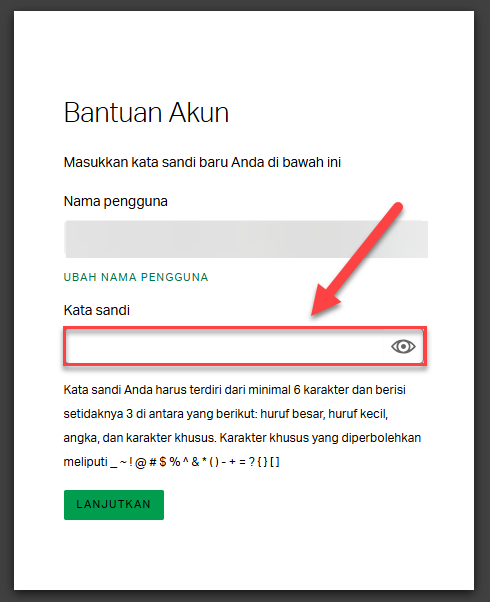  Layar Akses Gallup tempat pengguna dapat memverifikasi atau memperbarui nama pengguna mereka dan membuat kata sandi baru jika diperlukan.