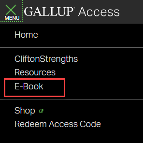 image of the Menu highlighting the E-Book tab.