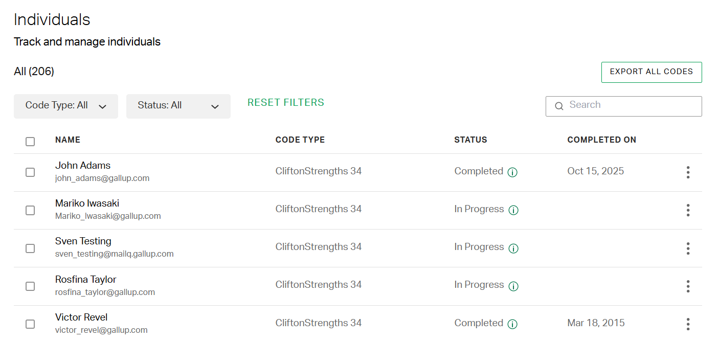 Screenshot of the Individuals page.