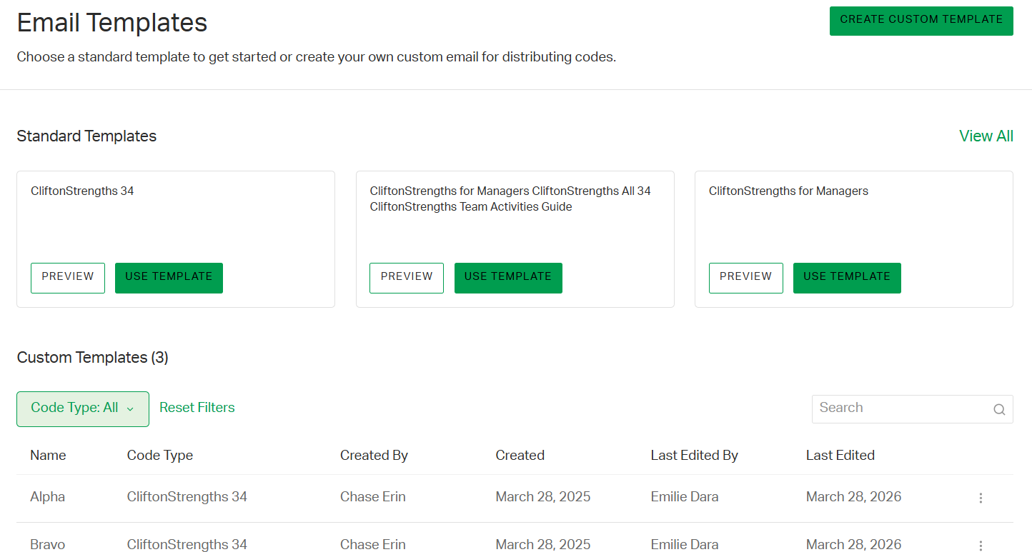 Screenshot of the Email Templates page.