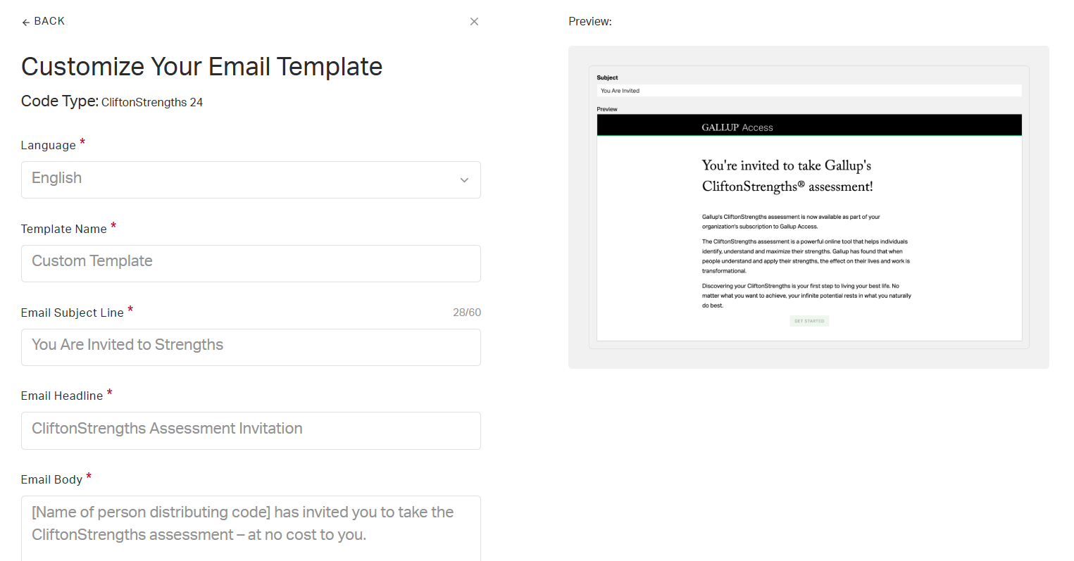 Screenshot of the Customize Your Email Template page.